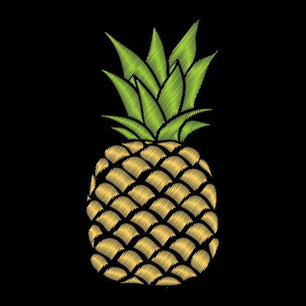 pineapple embroidery vector, illustration, - ベクター画像