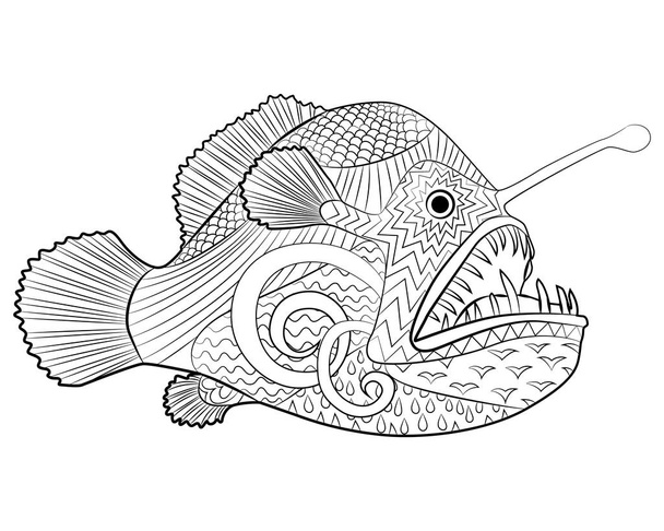 Hand drawn creepy fish with high details - Vector, Image