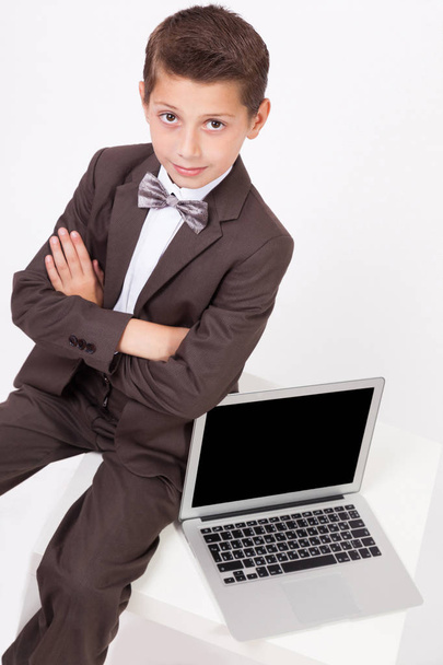 student boy with laptop - Valokuva, kuva
