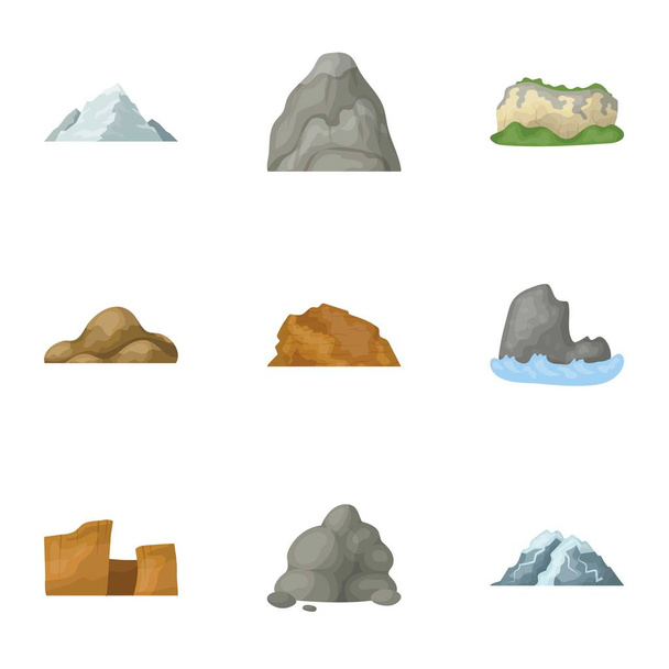 Set of icons about different mountains. Winter, summer mountains in one collection.Different mountains icon in set collection on cartoon style vector symbol stock illustration. - Vektor, Bild