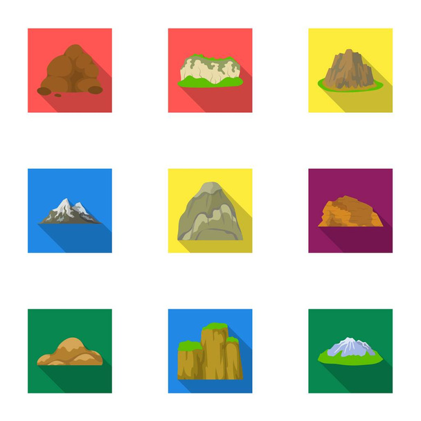 Set of icons about different mountains. Winter, summer mountains in one collection.Different mountains icon in set collection on flat style vector symbol stock illustration. - Vector, Image