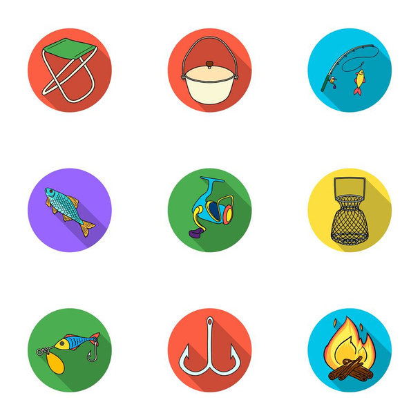 Summer and winter fishing, outdoor recreation, fishing, fish.Fishing icon in set collection on flat style vector symbol stock illustration. - Vektori, kuva