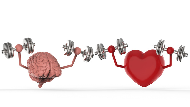 εγκέφαλο και καρδιά κρατώντας αλτήρες  - Φωτογραφία, εικόνα