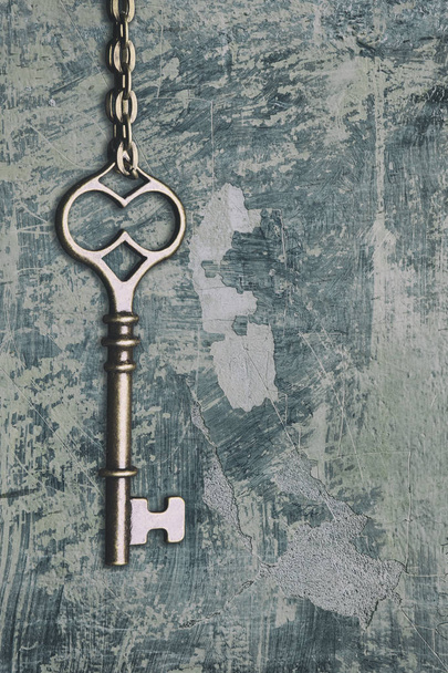 Old key on blue background - Photo, Image