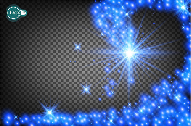Magicky létající vánoční hvězda je realistický světelný efekt. Izolované proud světla hvězd. Průhledná šablona impulzivní automobilu pro návrh vánoční přání se svátečními pozdravy - Vektor, obrázek