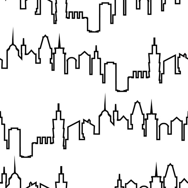 近代的な都市のシルエットのシームレスなパターン。都市デザインのベクトル図です。建物建設の壁紙。高層ビル街のパノラマを持つアート町パターン要素。都市の景観パターン ・ セット - ベクター画像