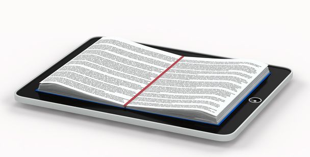Conceptual illustration of e-books. deployed book inside the phone - Photo, Image