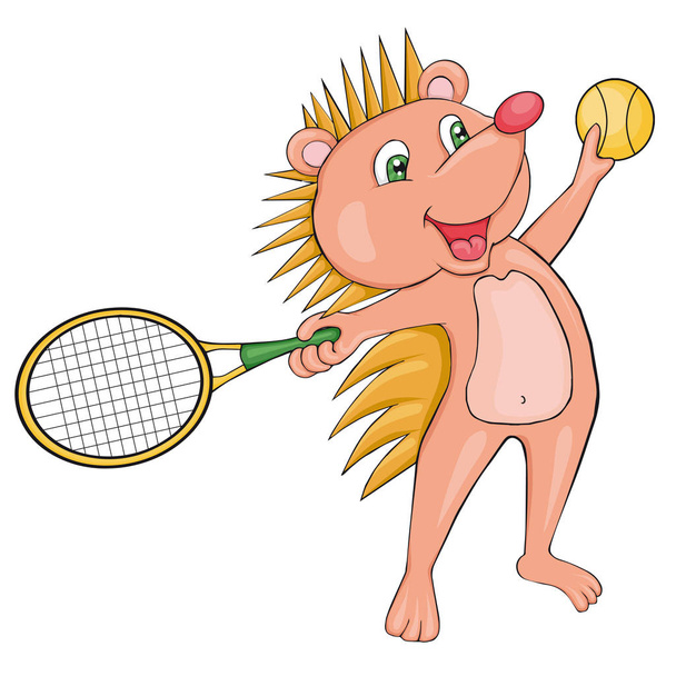 Ξανθό σκαντζόχοιρος παίζει τένις. Έτοιμες εικόνες clip art για παιδιά. - Διάνυσμα, εικόνα