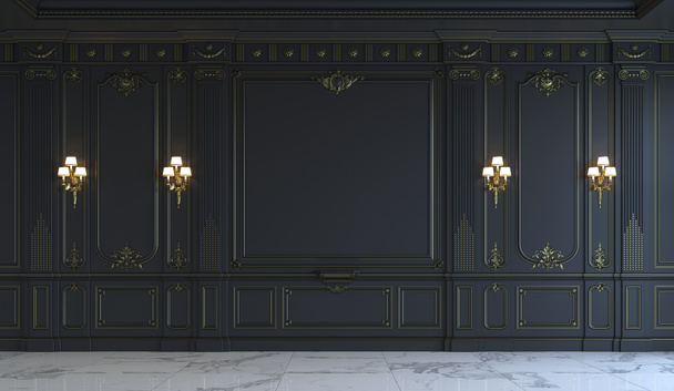 Pannelli a parete neri in stile classico con doratura. rendering 3d
 - Foto, immagini