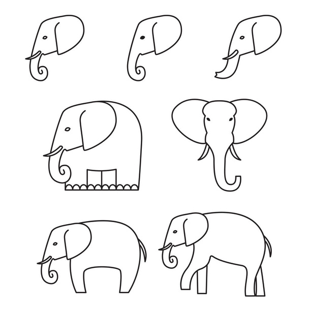 Monochroom olifanten pictogrammen - Vector, afbeelding