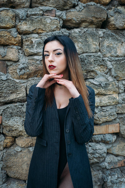 Fashion pretty woman model wearing in a black combination and bl - Фото, изображение