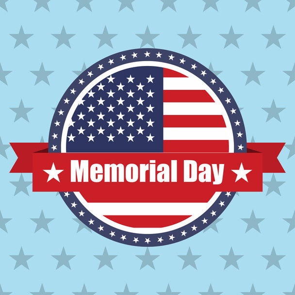 USA flag on button stamp with ribbons Memorial Day - Vector, Image