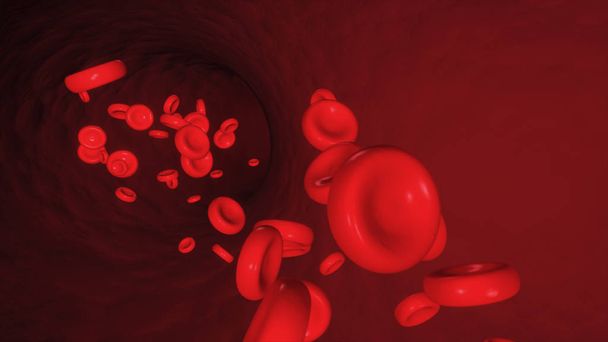 3D ilustracja krwinek czerwonych w płynie w tętnicy - Zdjęcie, obraz