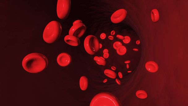 3D απεικόνιση των ερυθρών κυττάρων του αίματος που ρέει σε αρτηρία - Φωτογραφία, εικόνα