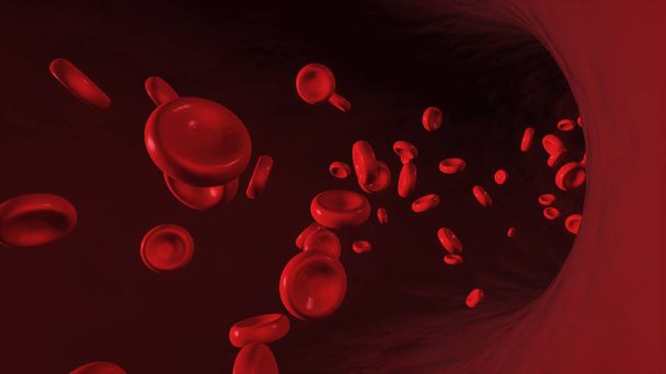 3D illustratie van rode bloedcellen in de slagader stromen - Foto, afbeelding