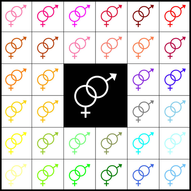 Szex szimbólum jele. Vektor. Filctoll 33 színes ikonok a fehér és a fekete háttér. Colorfull. - Vektor, kép