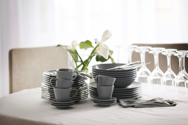 Set of dishware on table  - Fotoğraf, Görsel