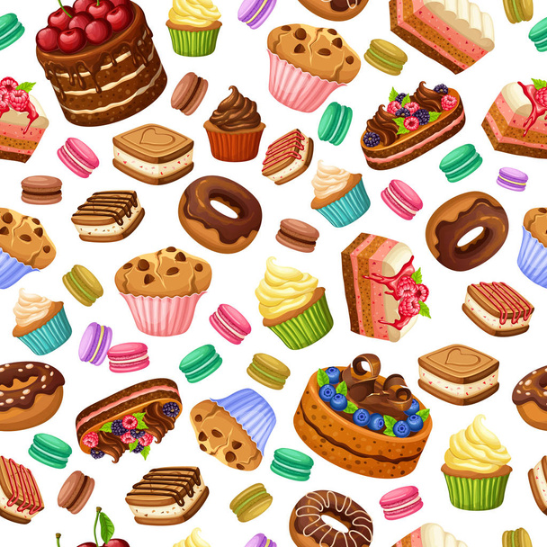 Cartoon Colorful Desserts Seamless Pattern - Διάνυσμα, εικόνα