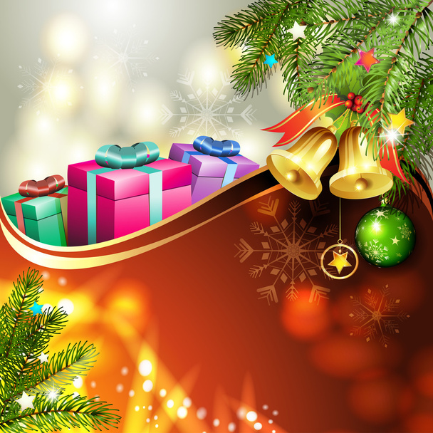 Christmas bells and gifts - Vektor, obrázek