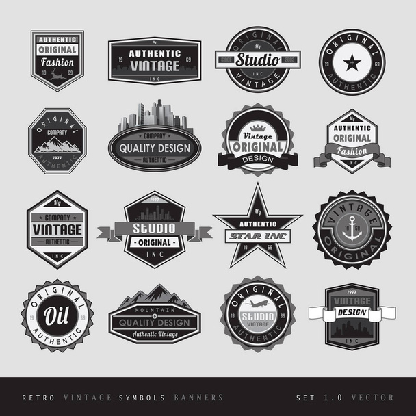 Vintage retro labels black and white isolated - Vector, Imagen