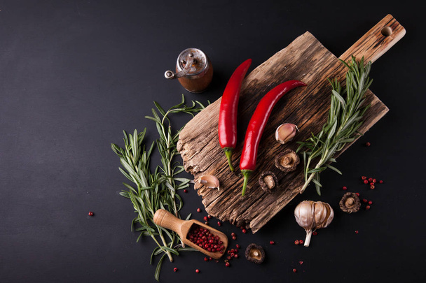 Food background. Ingredients with red chili pepper. - Фото, зображення