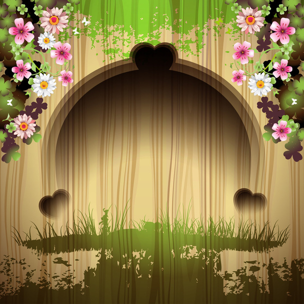 Carved wood with flowers - Vector, Image