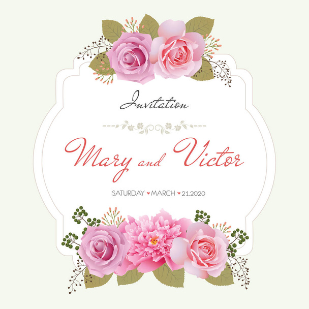 Tarjeta de invitación de boda, guardar la tarjeta de fecha, tarjeta de felicitación. Marco de flores. EPS 10
 - Vector, imagen