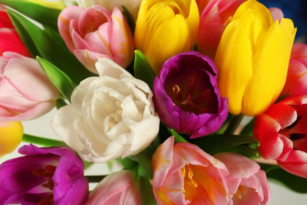 Beautiful bouquet of colorful tulips, closeup - Foto, imagen