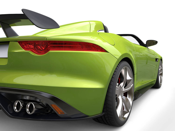Metaliczny zielony luksus Cabrio Samochód sportowy - taillight zbliżenie strzał - Zdjęcie, obraz