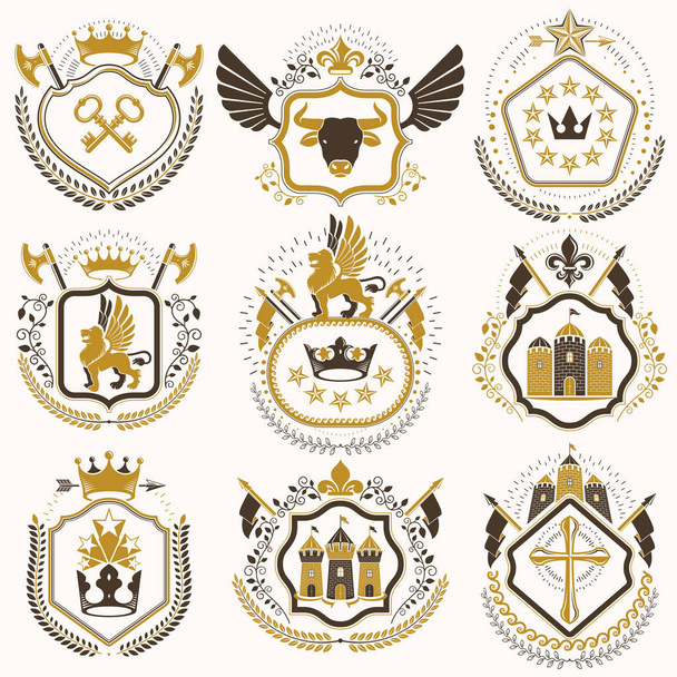 Collection of heraldic decorative coat of arms - Vektor, Bild