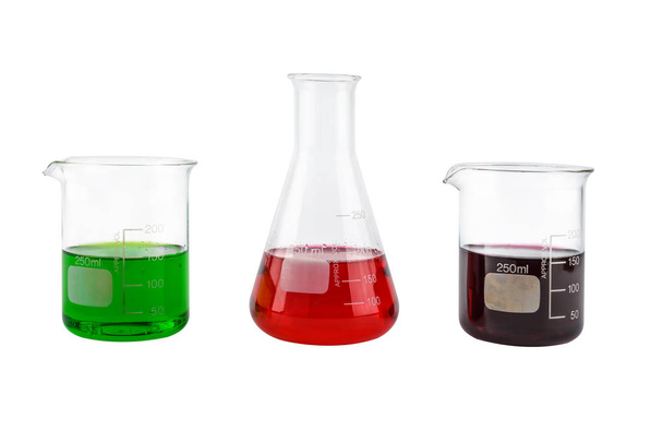 Produtos químicos de vidro de laboratório
 - Foto, Imagem
