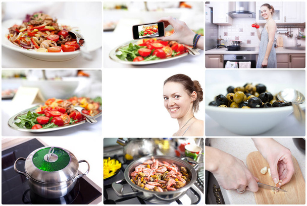 collag .cooking in the kitchen - Photo, Image