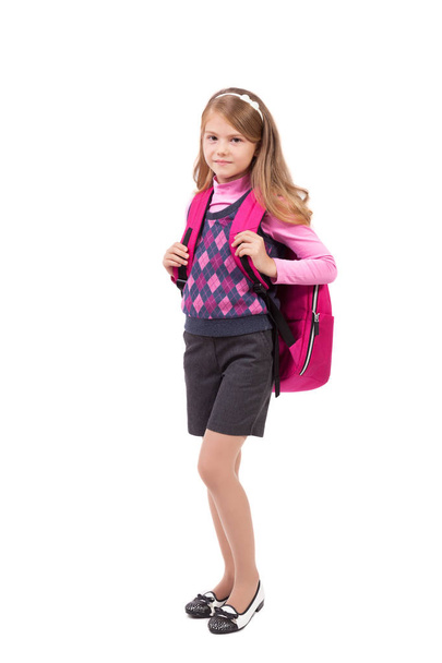 cute schoolgirl with backpack - Foto, imagen