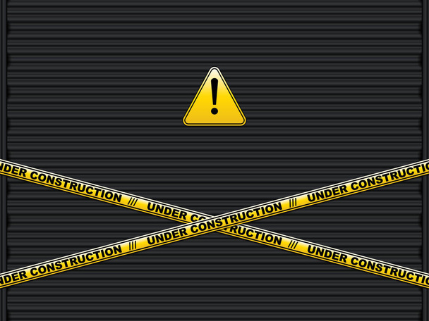 Yellow lines with under construction text on roller shutter garage door - Vector, Image