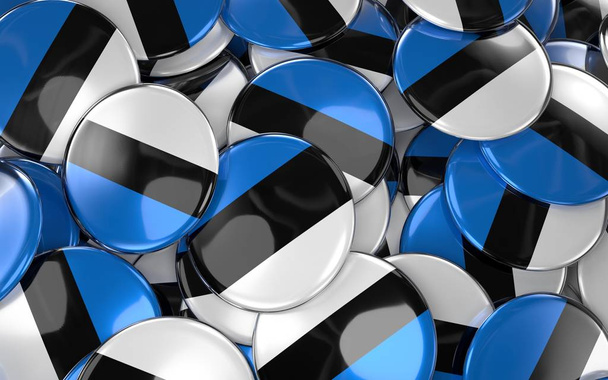 Estonia Badges Background - Pile of Estonian Flag Buttons. - Zdjęcie, obraz