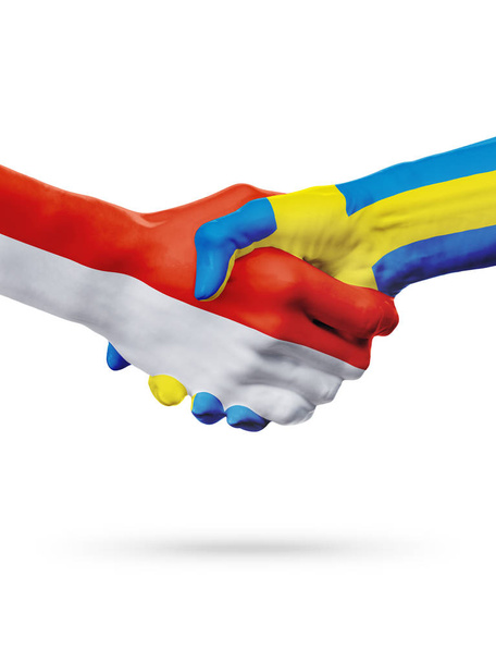 Flags Monaco, Sweden countries, partnership friendship handshake concept. - Valokuva, kuva