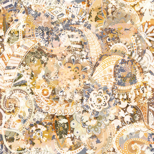 Безшовний фон Пейслі, квітковий візерунок. Барвистий декоративний фон. Кольорові шпалери з декоративними квітами. Вплив старовинної фрески
 - Вектор, зображення