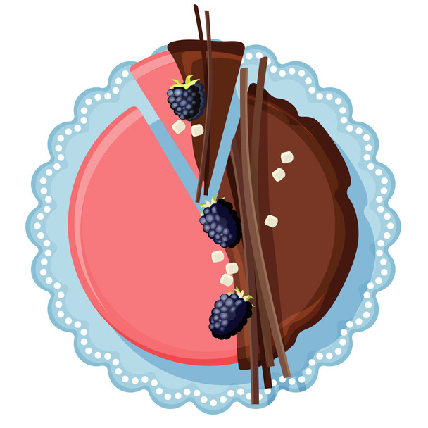 Birthday cake with chocolate and strawberry cream decorated with mulberry - Vecteur, image
