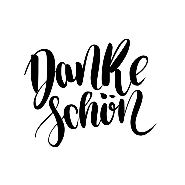 Thank You. Danke Schoen. German Language Balck Vector Lettering isolated on White Background. Hand-written words - Vector, Image