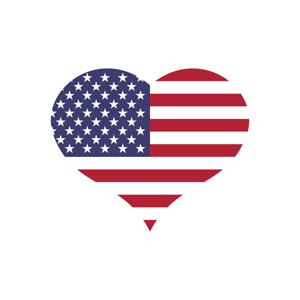 USA-Flagge in Herzform. Patriotisches Nationalsymbol der Vereinigten Staaten von Amerika. Einfache flache Vektorabbildung - Vektor, Bild