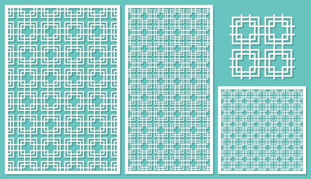 Het aantal decoratieve panelen lasersnijden. Vierkant lineaire geometrische patroon allover. De verhouding 2:3, 1:2, 1:1, naadloze. Vectorillustratie. - Vector, afbeelding