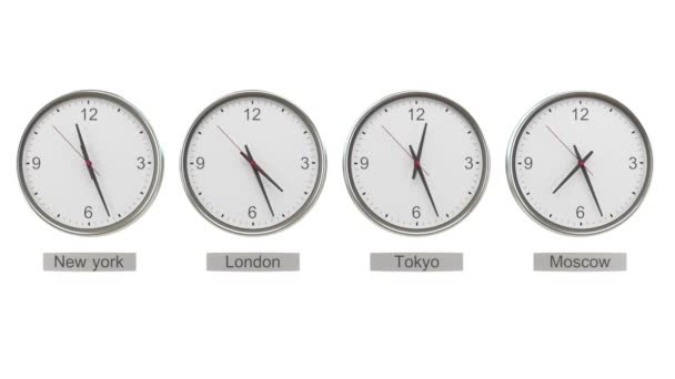Zeitzonenuhren zeigen unterschiedliche Zeitzonen an - Filmmaterial, Video