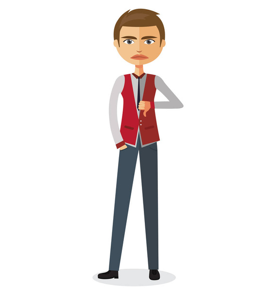 Businessman thumbs down. Angry unhappy businessman character vector flat cartoon illustration - Vector, Image