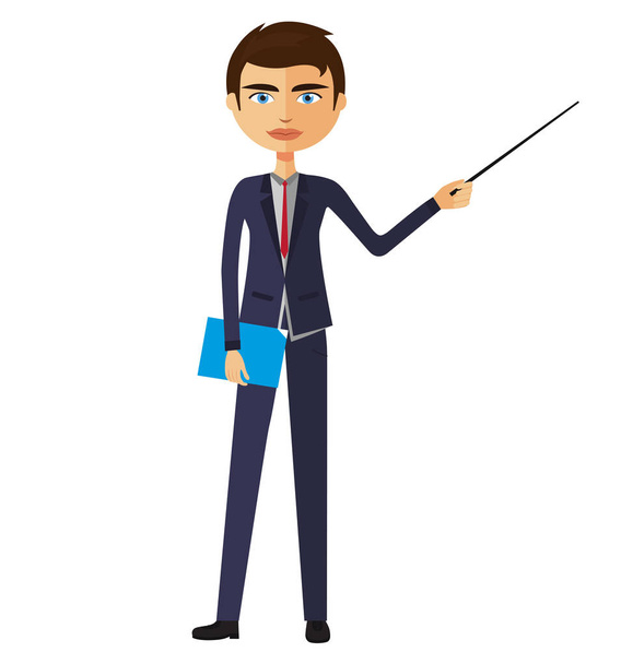 Businessman or teacher with a pointer vector illustration - Vektör, Görsel