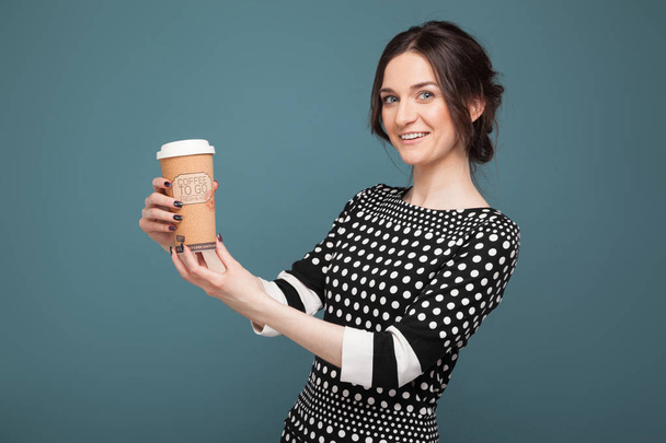 Beautiful woman with coffee cup - Zdjęcie, obraz