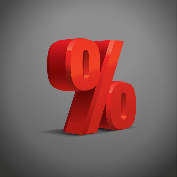 Percent off sign, red sale background, percentage object metall 3D. Eps10 Vector. - Vektor, obrázek
