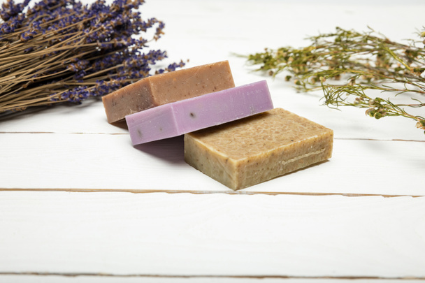 Homemade soap with dried lavender - 写真・画像