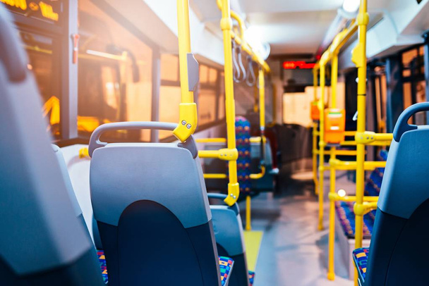 Modern city bus interior and seats - Foto, Imagen