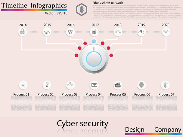 tijdlijn infographics, cyber veiligheidsconcept, pictogramserie - Vector, afbeelding