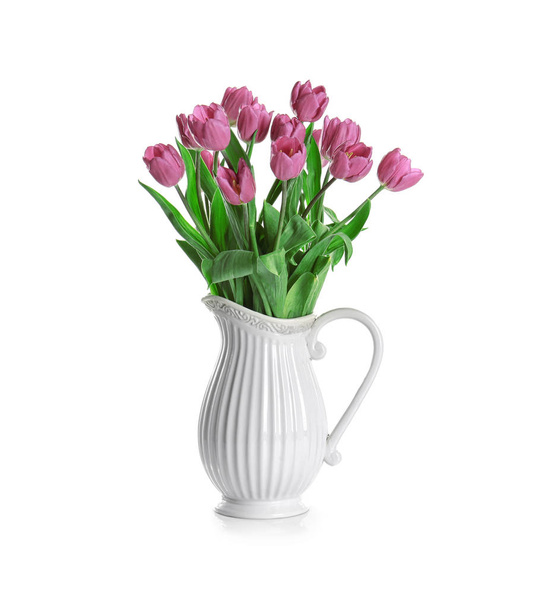 Vase with bouquet of lilac tulips - Zdjęcie, obraz